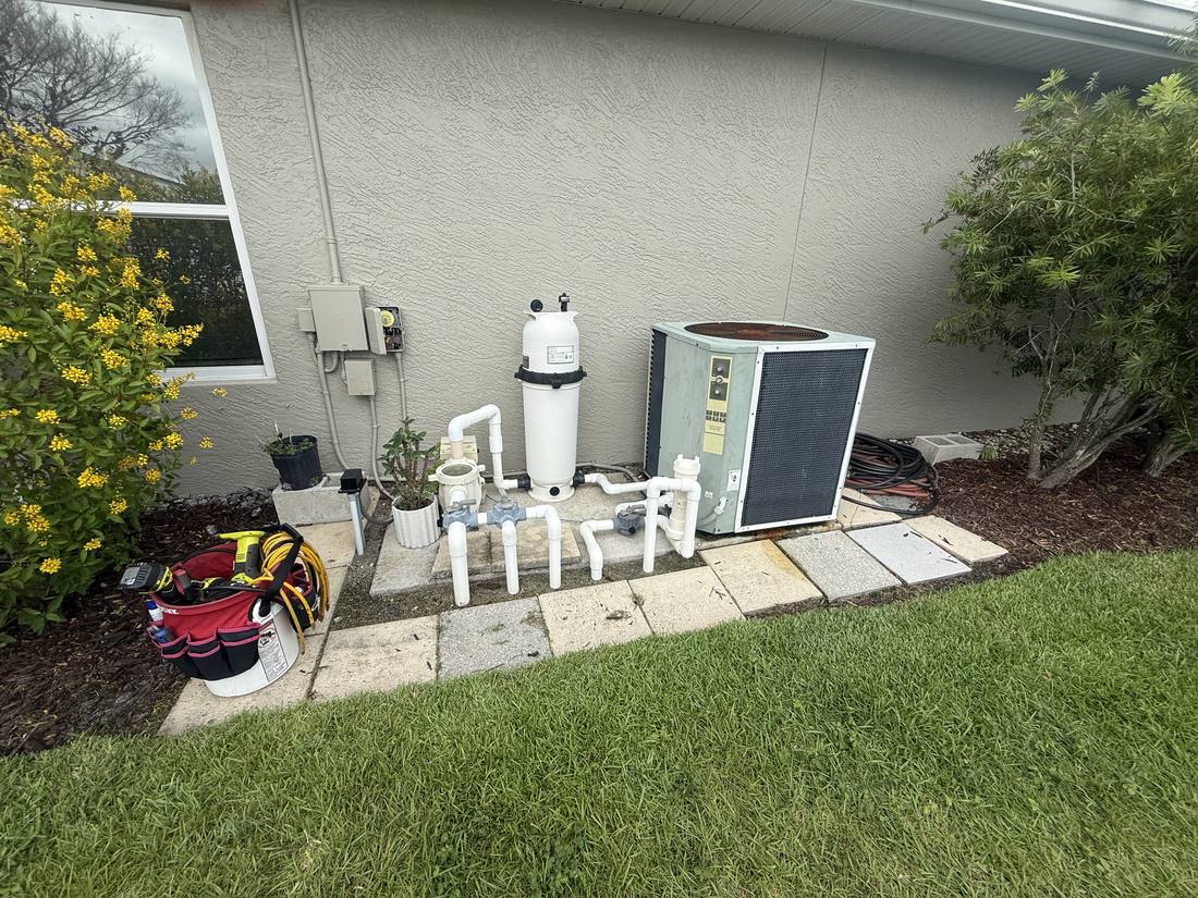 Pool equipment pad at a Port St. Lucie home, one of the places a water loss can begin before the plumbing reaches the pool